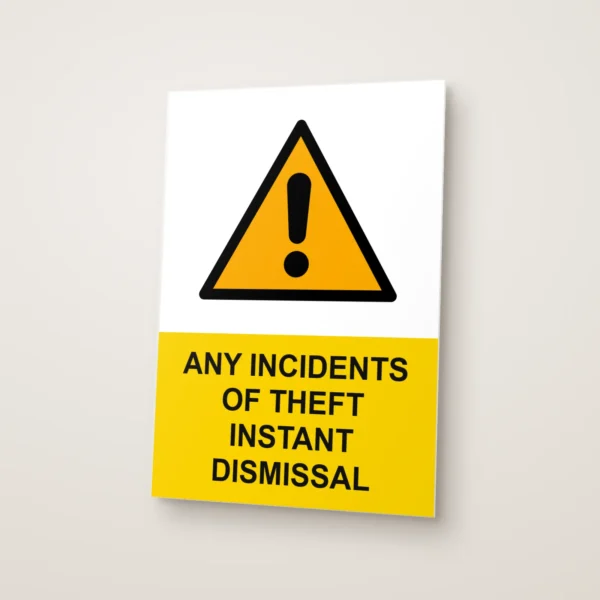 Any Incidents of Theft Instant Dismissal Sign