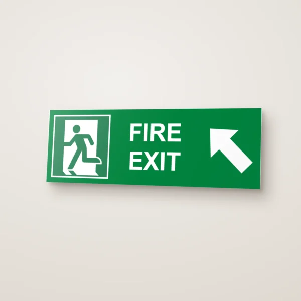 Fire Exit Running Man Arrow Diagonal Left Up (HTM 65) Sign