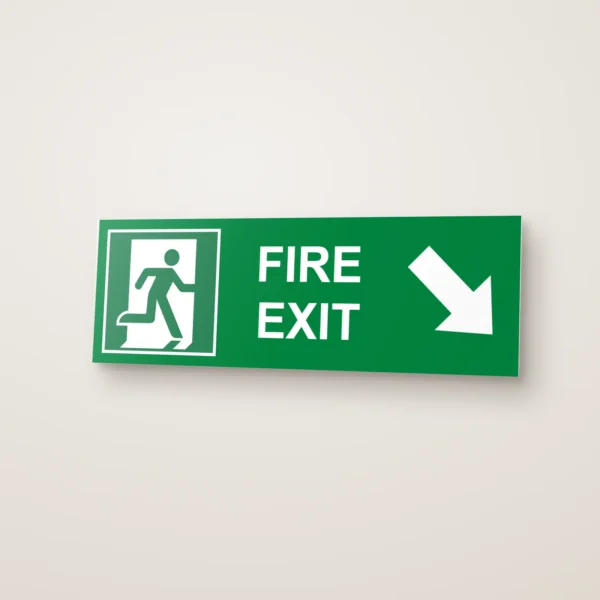 Fire Exit Running Man Arrow Diagonal Right Down (HTM 65) Sign