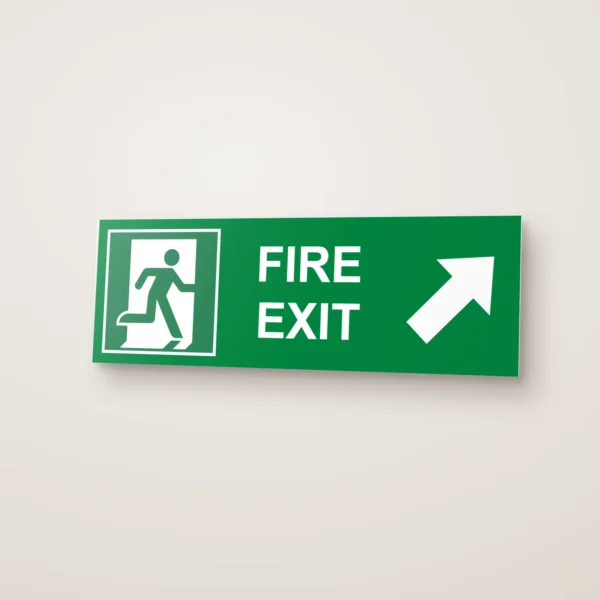 Fire Exit Running Man Arrow Diagonal Right Up (HTM 65) Sign
