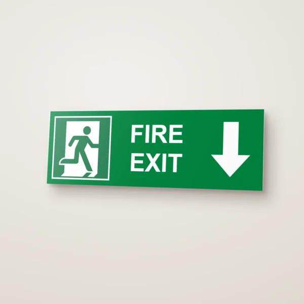 Fire Exit Running Man Arrow Down (HTM 65) Sign