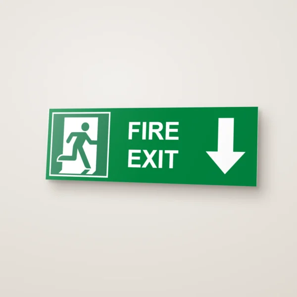 Fire Exit Running Man Arrow Down (HTM 65) Sign